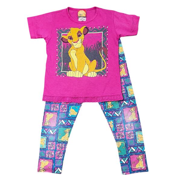 Vintage 90s Disney's The Lion King Simba Pink graphic t-shirt and pants girl 5/6 - Picture 1 of 15